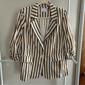 Lush brown and white striped unlined blazer with 3/4 length sleeves